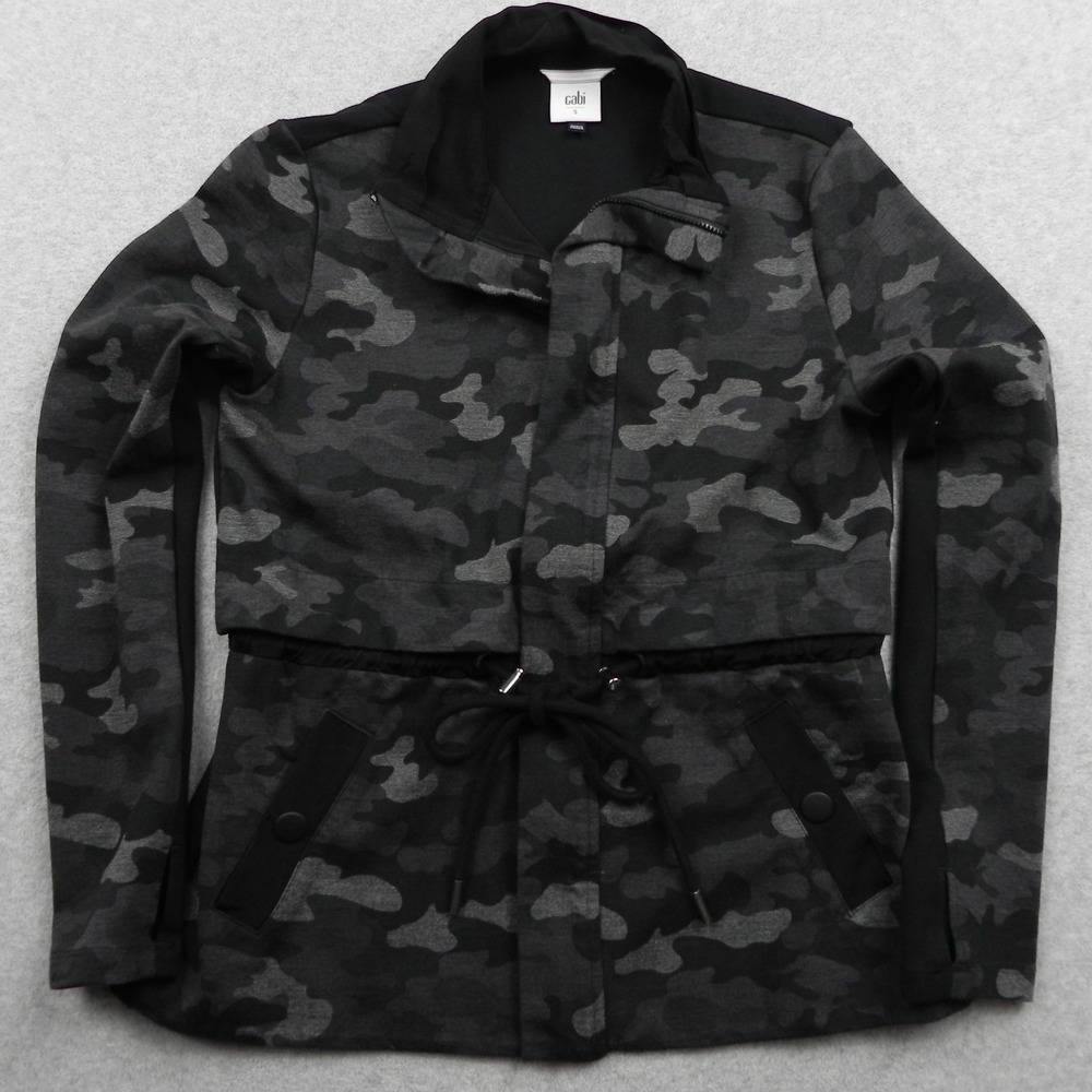 Cabi Jacket Womens Small ATC Military Utility Full-Zip Drawstring Gray Camo